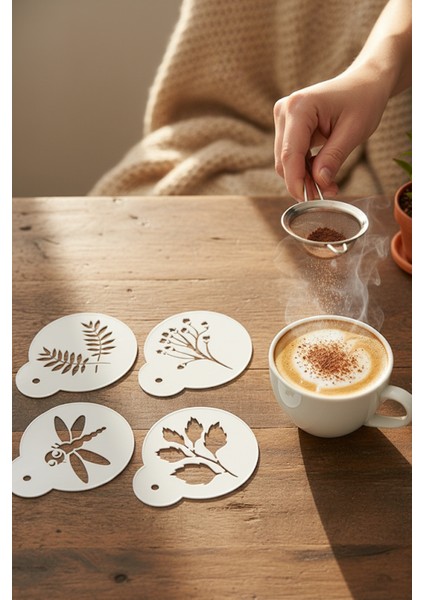 Kahve Şablonu, Kahve Süsleme Seti, Tatlı Süsleme Seti, 4'lü Set