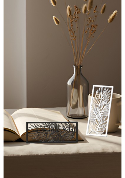 Büyük Yaprak Kitap Ayracı, Modern Tasarım, Hafif ve Şık 2’li, Siyah ve Beyazın Modern Uyumu