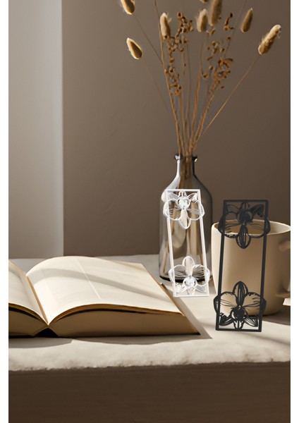 Orkide Kitap Ayracı, Modern Tasarım, Hafif ve Şık 2’li, Siyah ve Beyazın Modern Uyumu