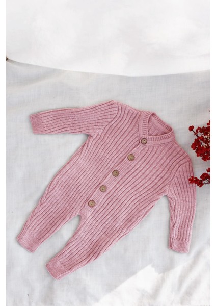 Triko Bereli Tulum Bebek Set Gül Kurusu