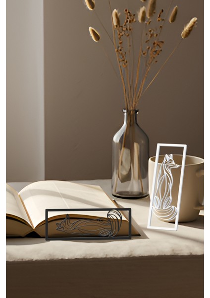 Tilki Kitap Ayracı, Modern Tasarım, Hafif ve Şık 2’li, Siyah ve Beyazın Modern Uyumu