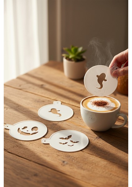 Kahve Şablonu, Kahve Süsleme Seti, Tatlı Süsleme Seti, 4'lü Set