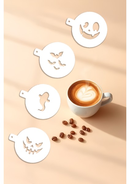 Kahve Şablonu, Kahve Süsleme Seti, Tatlı Süsleme Seti, 4'lü Set