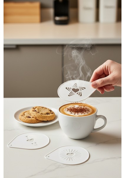 Kahve Şablonu, Kahve Süsleme Seti, Tatlı Süsleme Seti, 4'lü Set