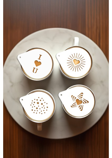 Kahve Şablonu, Kahve Süsleme Seti, Tatlı Süsleme Seti, 4'lü Set modelleri