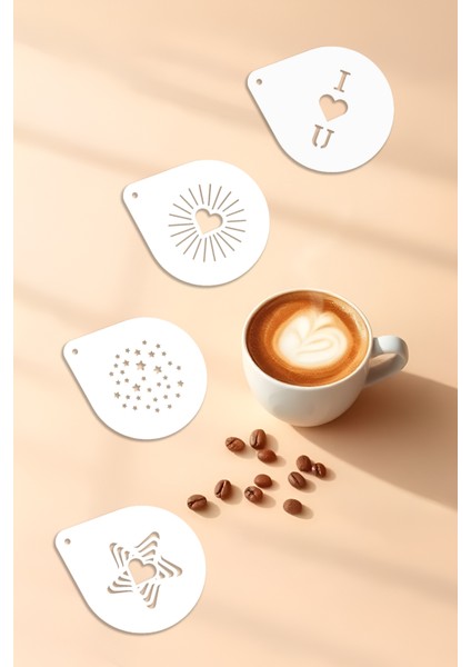 Kahve Şablonu, Kahve Süsleme Seti, Tatlı Süsleme Seti, 4'lü Set indirimleri