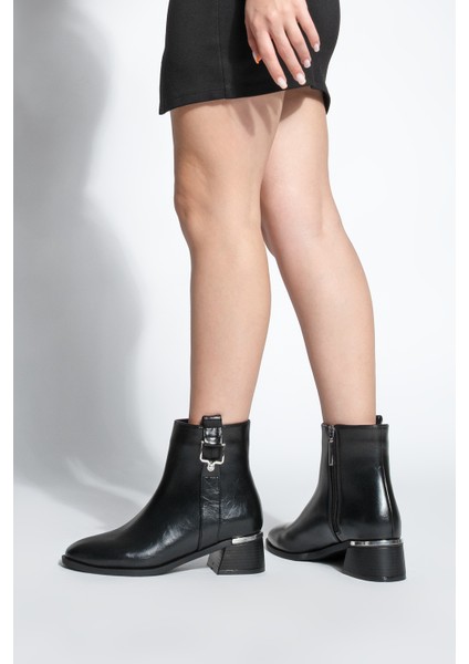 Kadın Kalın Topuk Tokalı Metal Ökçe Topuklu Bot Dimon Siyah fiyatları