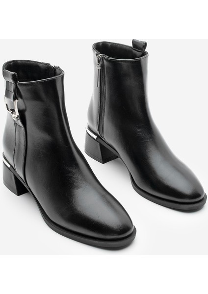 Kadın Kalın Topuk Tokalı Metal Ökçe Topuklu Bot Dimon Siyah indirimleri