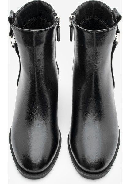 Kadın Kalın Topuk Tokalı Metal Ökçe Topuklu Bot Dimon Siyah