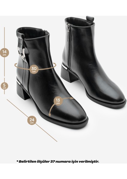 Kadın Kalın Topuk Tokalı Metal Ökçe Topuklu Bot Dimon Siyah