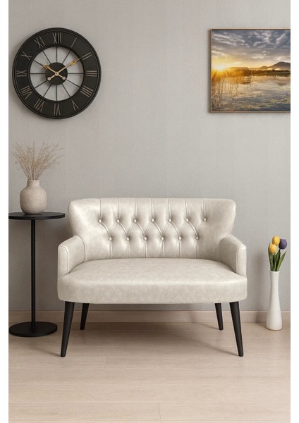 - Roma Ikili Koltuk Kanepe - Deri Kumaş - Gürgen Iskelet - Krem