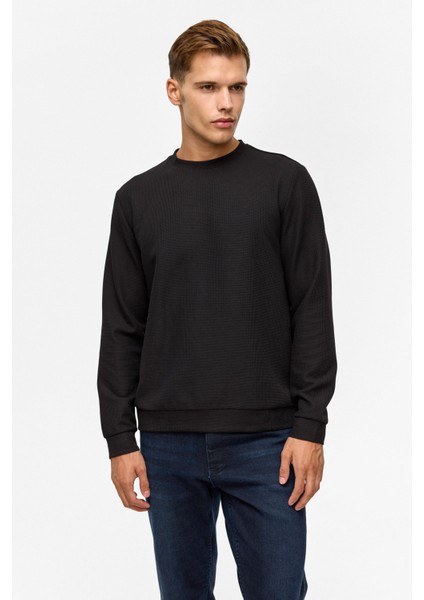 Siyah Regular Düz Bisiklet Yaka Sweatshirt modelleri