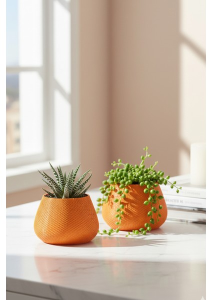2’li Modern Saksı Seti, Dekoratif Saksı, Minimalist Saksı, Kırmızı, 12CM modelleri