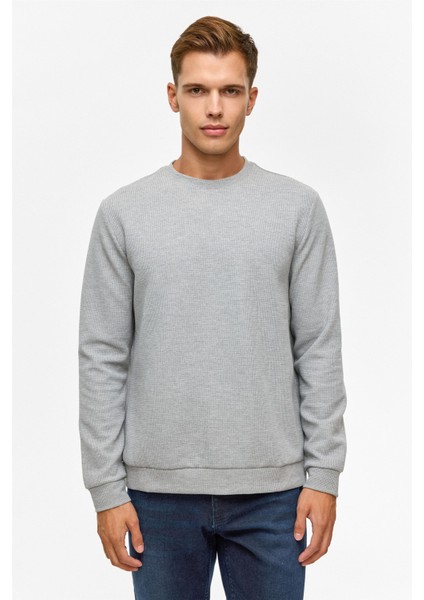 Gri Regular Düz Bisiklet Yaka Sweatshirt