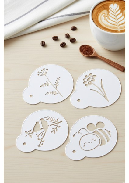 Kahve Şablonu, Kahve Süsleme Seti, Tatlı Süsleme Seti, 4'lü Set