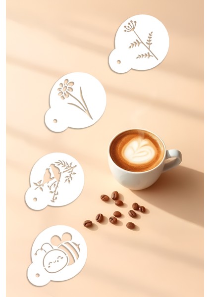 Kahve Şablonu, Kahve Süsleme Seti, Tatlı Süsleme Seti, 4'lü Set