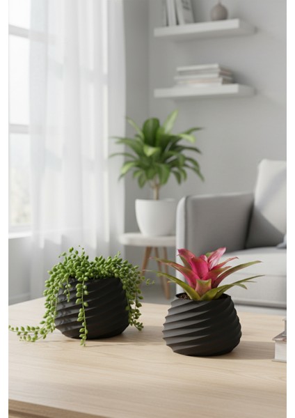 2’li Modern Saksı Seti, Dekoratif Saksı, Minimalist Saksı, Sarı, 12CM modelleri