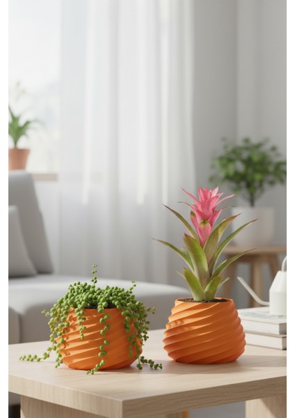 2’li Modern Saksı Seti, Dekoratif Saksı, Minimalist Saksı, Sarı, 12CM indirimleri