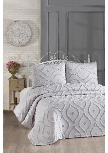 Pirot 3 Parça Çift Kişilik Pike Takımı Gri