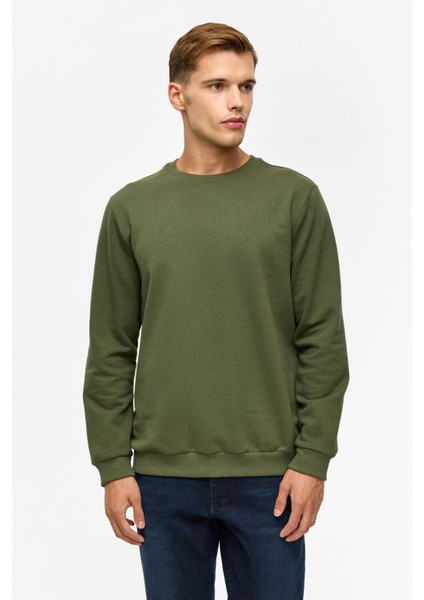 Haki Regular Düz Bisiklet Yaka Sweatshirt modelleri