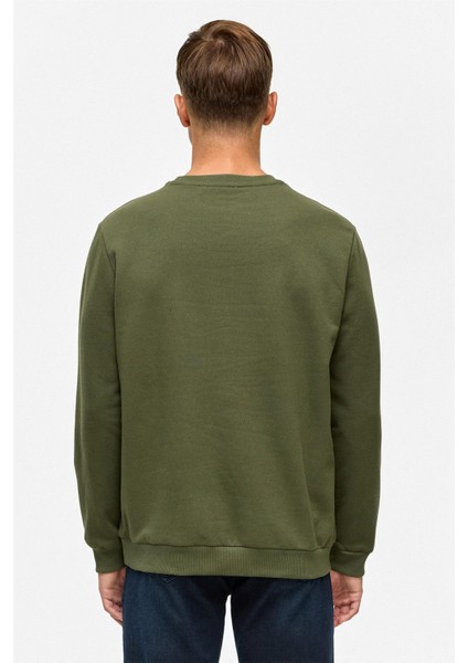 Haki Regular Düz Bisiklet Yaka Sweatshirt indirimleri