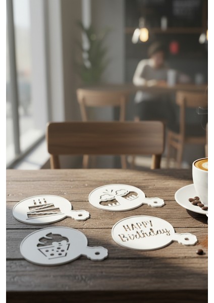 Kahve Şablonu, Kahve Süsleme Seti, Tatlı Süsleme Seti, 4'lü Set