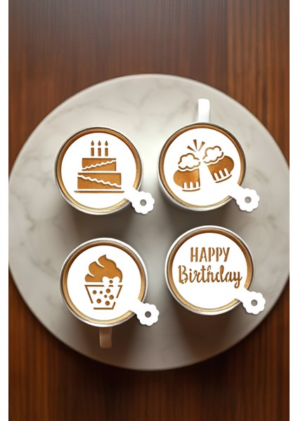 Kahve Şablonu, Kahve Süsleme Seti, Tatlı Süsleme Seti, 4'lü Set modelleri