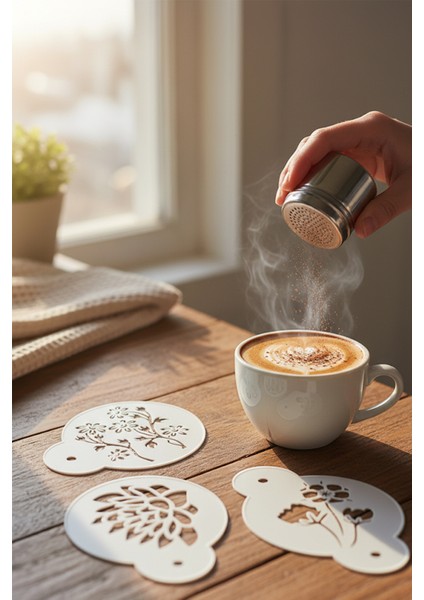 Kahve Şablonu, Kahve Süsleme Seti, Tatlı Süsleme Seti, 4'lü Set