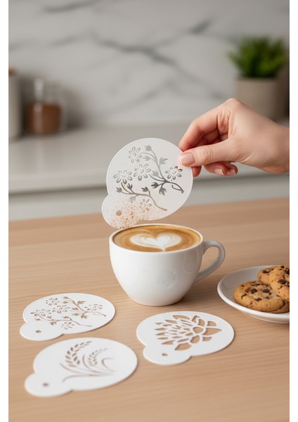 Kahve Şablonu, Kahve Süsleme Seti, Tatlı Süsleme Seti, 4'lü Set modelleri