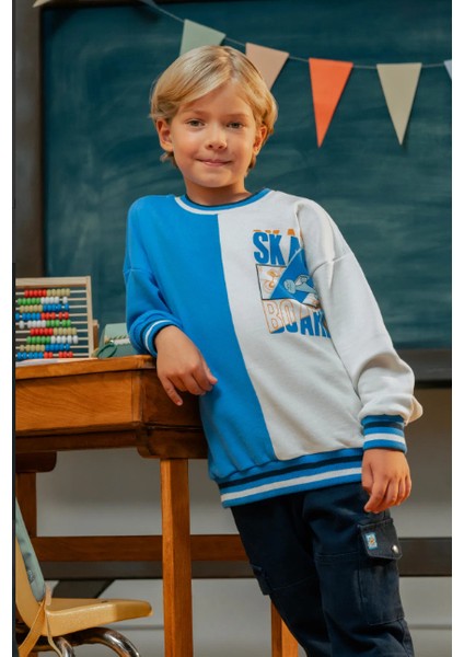 Erkek Çocuk Kaykay Baskılı Renk Bloklu Sweatshirt fiyatları