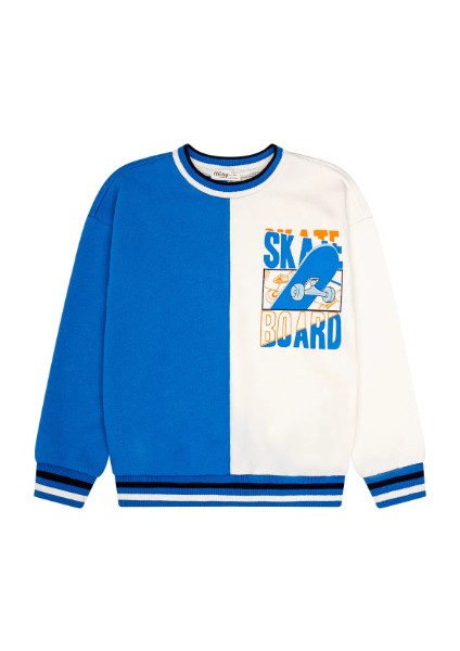 Erkek Çocuk Kaykay Baskılı Renk Bloklu Sweatshirt modelleri