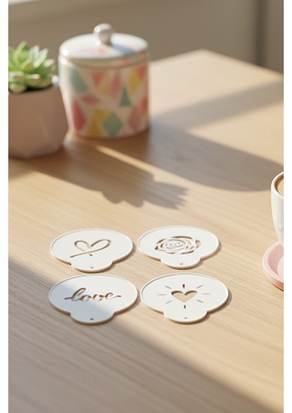Kahve Şablonu, Kahve Süsleme Seti, Tatlı Süsleme Seti, 4'lü Set
