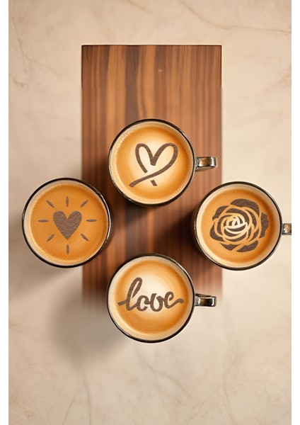 Kahve Şablonu, Kahve Süsleme Seti, Tatlı Süsleme Seti, 4'lü Set