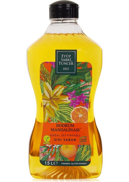 Doğal Zeytinyağlı Sıvı Sabun Bodrum Mandalinası 1,5 L Pet Şişe