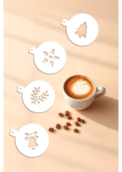 Kahve Şablonu, Kahve Süsleme Seti, Tatlı Süsleme Seti, 4'lü Set