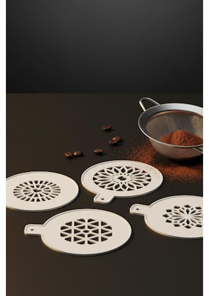 Kahve Şablonu, Kahve Süsleme Seti, Tatlı Süsleme Seti, 4'lü Set