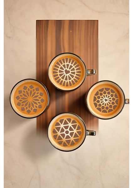 Kahve Şablonu, Kahve Süsleme Seti, Tatlı Süsleme Seti, 4'lü Set