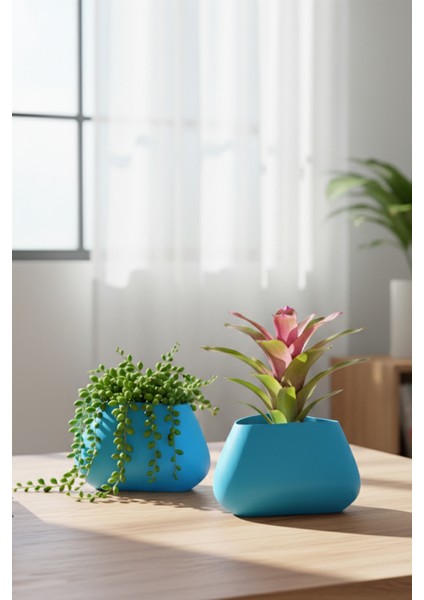 2’li Modern Saksı Seti, Dekoratif Saksı, Minimalist Saksı, Siyah, 12CM
