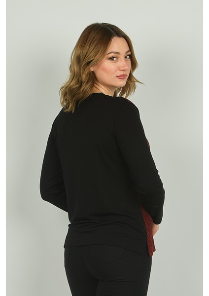 Kadın V Yaka Desenli Uzun Kol Bluz 23620 Bordo fırsatları