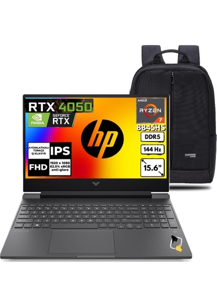 Victus 15-FB3706NT Amd Ryzen 7-8845HS 16GB Ddr5 1tb SSD RTX4050 6gb 15.6'' Full Hd 144Hz IPS Windows 11 Pro Gaming Laptop B9KM3EA +Snertech Çanta