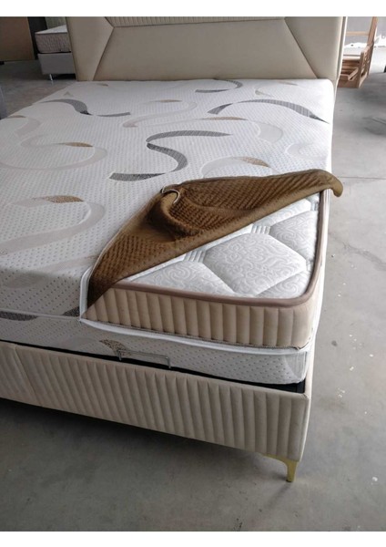 Çift Kişilik Yatak Pedi 22 cm Yüksek Fermuarlı Beyaz Desenli Örme Kumaş Yaysız Konfor indirimleri