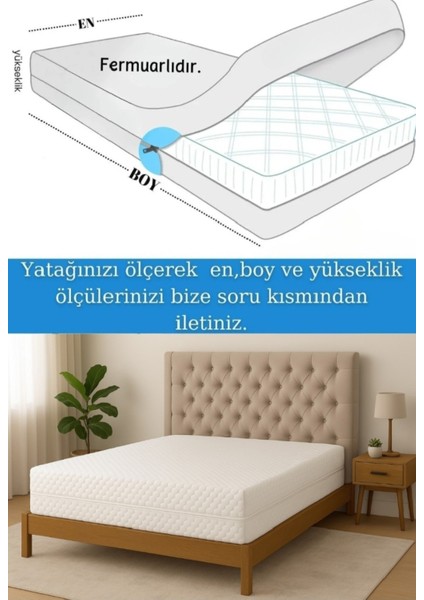 Çift Kişilik Yatak Pedi 22 cm Yüksek Fermuarlı Beyaz Desenli Örme Kumaş Yaysız Konfor