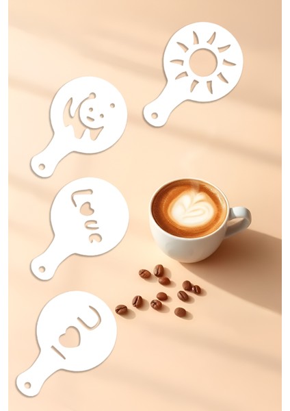 Kahve Şablonu, Kahve Süsleme Seti, Tatlı Süsleme Seti, 4'lü Set