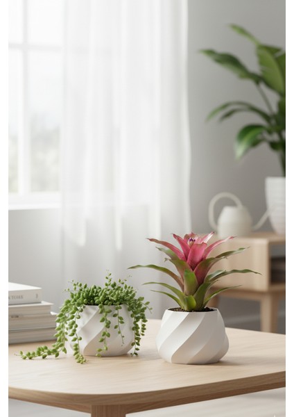 2’li Modern Saksı Seti, Dekoratif Saksı, Minimalist Saksı, Yeşil, 12CM modelleri