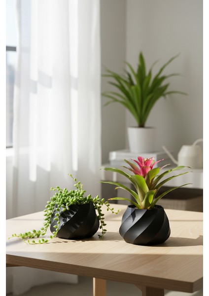 2’li Modern Saksı Seti, Dekoratif Saksı, Minimalist Saksı, Yeşil, 12CM fırsatları