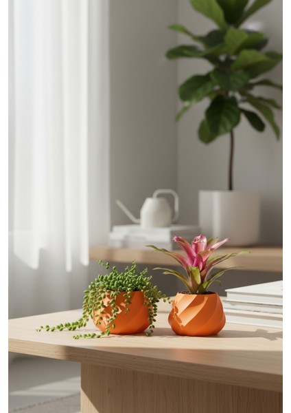 2’li Modern Saksı Seti, Dekoratif Saksı, Minimalist Saksı, Yeşil, 12CM indirimleri