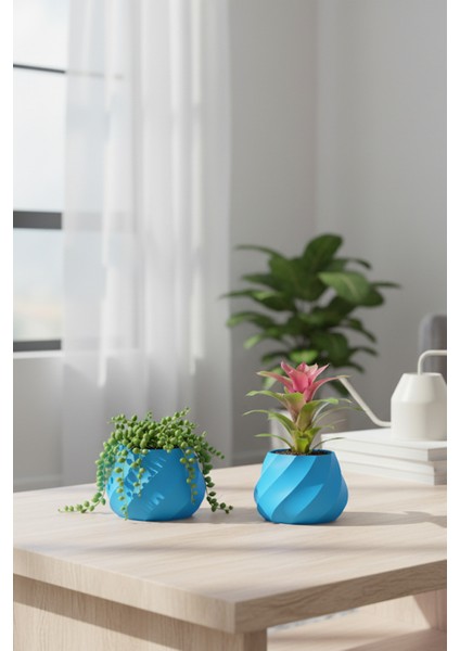 2’li Modern Saksı Seti, Dekoratif Saksı, Minimalist Saksı, Yeşil, 12CM