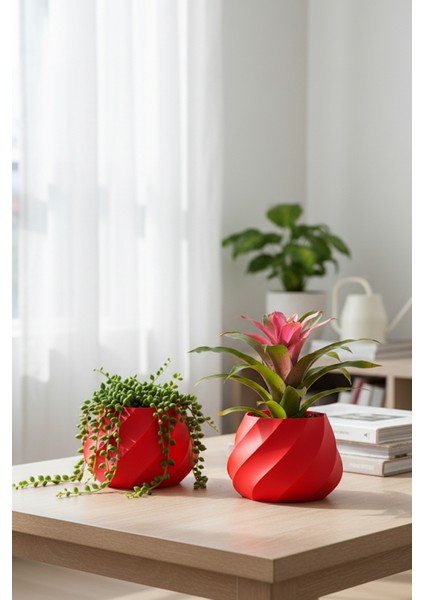 2’li Modern Saksı Seti, Dekoratif Saksı, Minimalist Saksı, Yeşil, 12CM