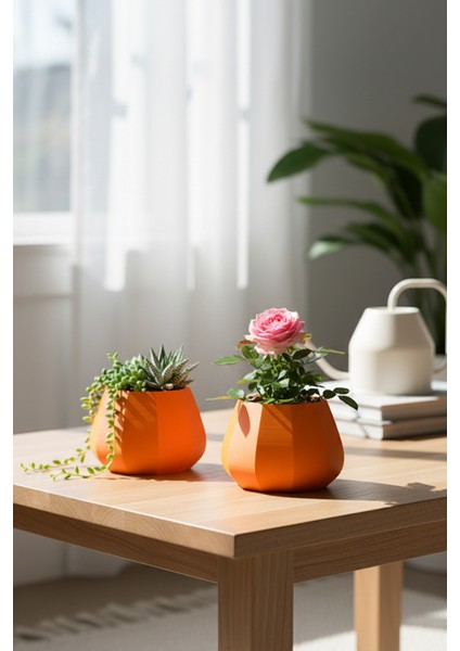 2’li Modern Saksı Seti, Dekoratif Saksı, Minimalist Saksı, Kırmızı, 12CM modelleri