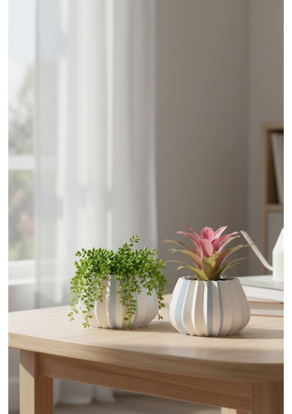 2’li Modern Saksı Seti, Dekoratif Saksı, Minimalist Saksı, Yeşil, 12CM modelleri